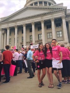 President, Vice President and Communications Director of Students for Choice in front of the capital building (Photo property of Taylor Stevens)